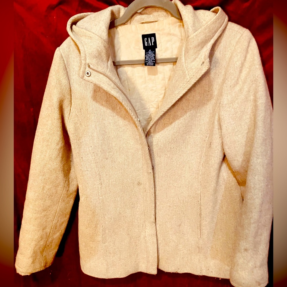 Gap Beige Wool Blend Hooded Coat, Size M